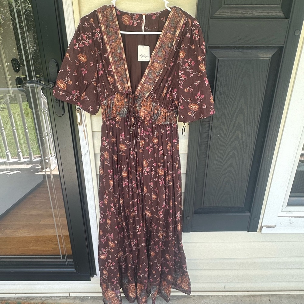 Free People Chocolate Maxi with Flutter Sleeves